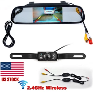 Wireless Rear View Kit IR Reverse Car Backup Camera + 4.3" Mirror Monitor - Picture 1 of 11