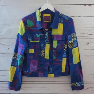 Jaqueta feminina Pepe Jeans London FUNKY azul retrato arte para usar anos 90 Y2K artística - Imagem 1 de 4