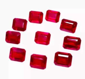 Red Ruby Natural 90 Ct 8-9 Pcs Emerald Cut Certified Loose Gemstone Lot - Picture 1 of 7