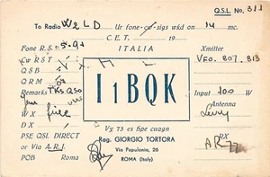 QSL Card CB Ham Radio PostCard 1960’s Italia Rome, Italy I1BQK Giorgio Tortora - Picture 1 of 2
