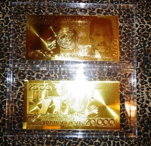 24 KARAT GOLD KOLUMBIEN 20000 Pesos - SCHEIN KOMMT IN ACRYLPLATTE GESCHENKHALTER - Bild 1 von 12