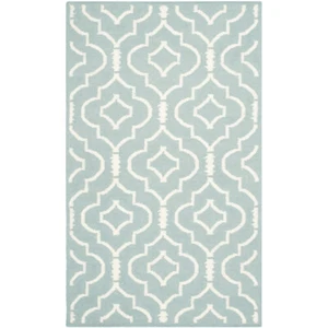 SAFAVIEH Dhurries DHU637C Light Blue / Ivory Rug - Picture 1 of 24
