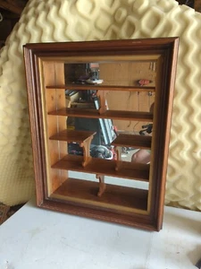 Vtg 29" x 23" MCM Wooden Shadow Box Wall Accessory Curio, Mirrored Wall Shelves - Picture 1 of 5