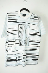 Giorgio Armani White Baby Blue Black Short Sleeve Shirt Top 42 BRAND NEW - Picture 1 of 4