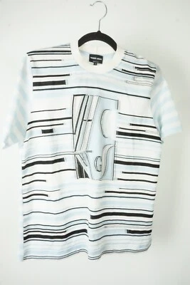 Giorgio Armani White Baby Blue Black Short Sleeve Shirt Top 42 BRAND NEW - Image 1 of 4
