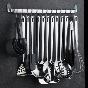 Pot Pan Rail Rack Hooks Holder Hanging Kitchen Organizer Wall Mount Home14 Hooks - Picture 1 of 6