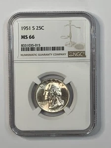 1951-S 25c Washington Quarter NGC MS66** Blast White PQ+**TXHKK5015 - Picture 1 of 4