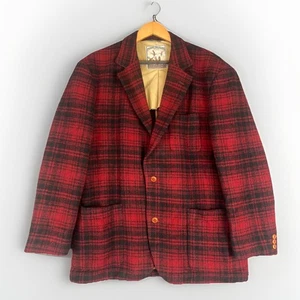 Vintage Tommy Hilfiger Tartan Wolle Tweed Sport Mantel Herren Gr. L rot blau kariert 90er - Bild 1 von 13