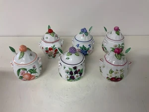 Vintage 1991 Lenox Porcelain Orchard Jam/Jelly Jars Set of 6 w Spoons  Beautiful - Picture 1 of 3