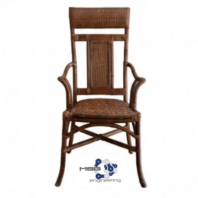 Sillón boho vintage de bambú y caña con respaldo alto Foto 1 de 4