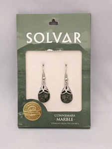 Solvar Drop Earrings Connemara Marble Fish Hook S33780 Celtic Trinity Knot - Picture 1 of 11