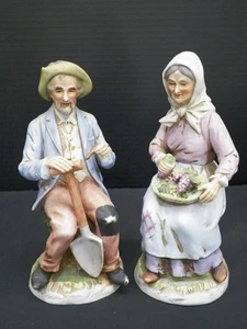 HOMCO Old Man and Woman Farmers Couple Porcelain Figurines 1433 - Picture 1 of 7