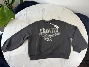 Sudadera Wrangler De Gran Tamaño Spellout Crew Para Mujer Pequeña Retro Águila Desteñida Negra - Imagen 1 de 5