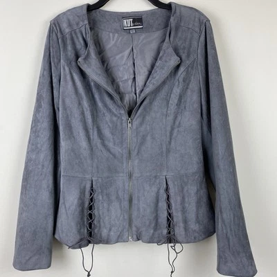 Chaqueta Kut from the Kloth Gris Peplum Microfibra Imitación Gamuza Cremallera Frontal Con Cordones M Foto 1 de 4