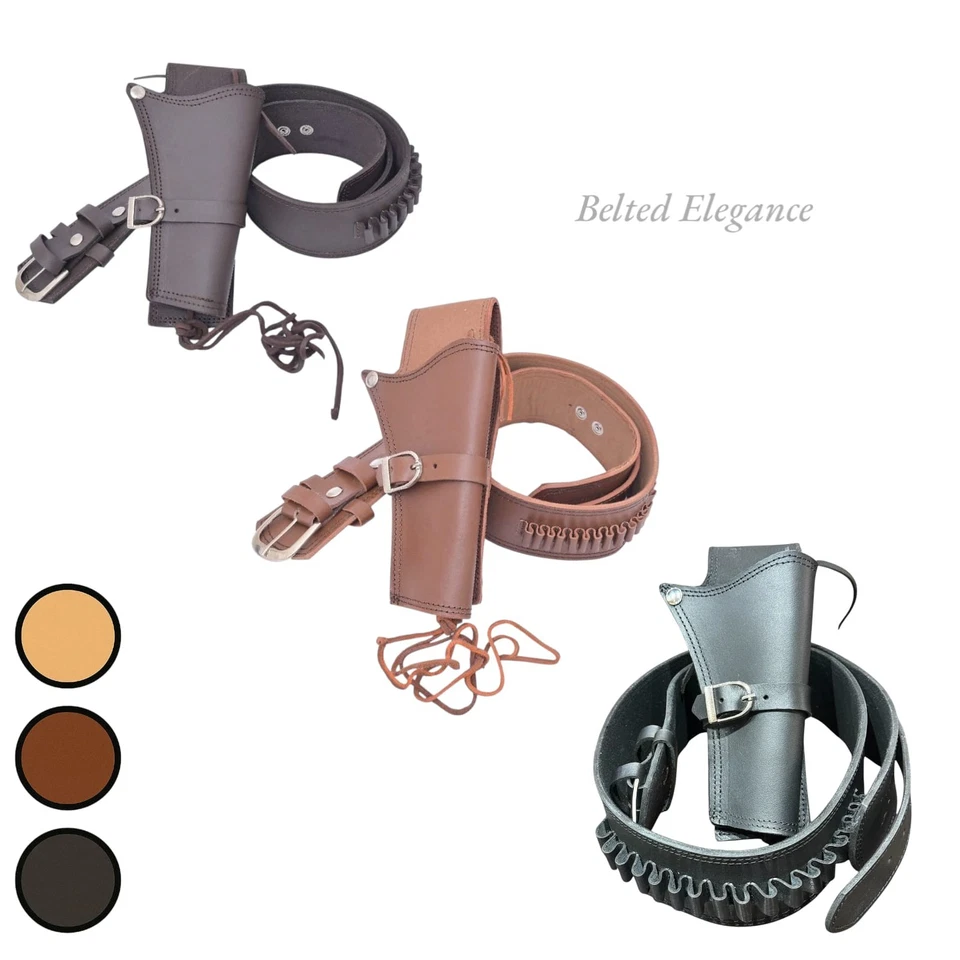 Cowboy Western Revolver Single Gun Holster Belt Black, Brown&Tan Genuine Leather - Image 1 of 4