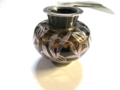 Art Deco Vase, Spahr, braunes Glas, Overlay, 1000er Silber, ca. 1930er Jahre. - Bild 1 von 4