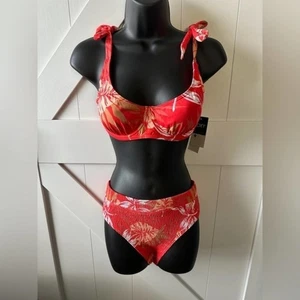 Roxy Seaside Tropics Size D Cup Swim Top w/ Smocked High Waisted Swim Bottom NWT - Picture 1 of 4