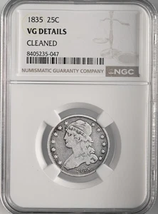 1835  25C CAPPED BUST SILVER QUARTER (B-6) NGC VG DETAILS "CLEANED" #8405235-047 - Picture 1 of 5
