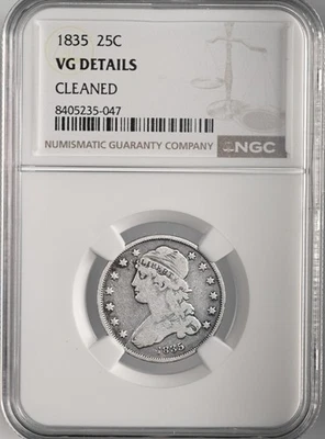 1835  25C CAPPED BUST SILVER QUARTER (B-6) NGC VG DETAILS "CLEANED" #8405235-047 - Image 1 of 4