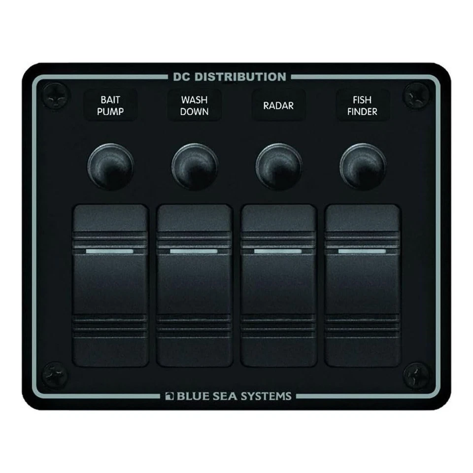 Blue Sea Systems 8372 Water Resistant Circuit Breaker Panel 4 Position-Black - Image 1 of 1
