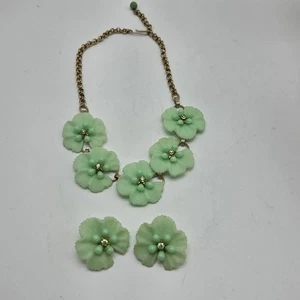 Celluloid Blume Ohrringe grün Strass Schraubverschluss 40er Jahre Vintage leicht - Bild 1 von 8