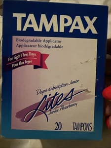 Vintage Tampax Tampons Lites Junior Saugfähigkeit Light Flow 1998 versiegelte Schachtel mit 20 - Bild 1 von 6