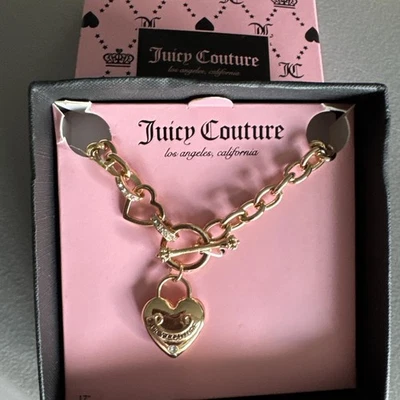 Juicy Couture Heart Necklace Rhinestone Logo Pendant Crystal Bling with Gift Box - Image 1 of 4