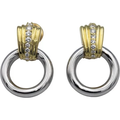 Platinum & 18k Gold VS Round Diamond Drop Dangle Hoop Earrings 0.60CTW - Image 1 of 4