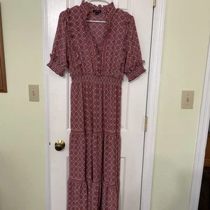 Max Edition Prairie Maxi Dress Womens Large Red Abstract Print Polyester - Picture 1 of 8