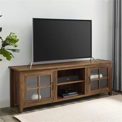 Maklaine 70" Farmhouse MDF TV Stand with Glass Doors - Rustic Oak - Image 1 of 4