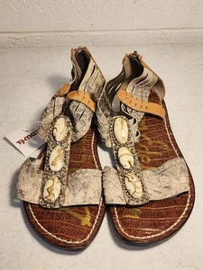 Sam Edelman Snake Embellished Flat Sandals Cream Size 7 Zipper Back - Picture 1 of 9