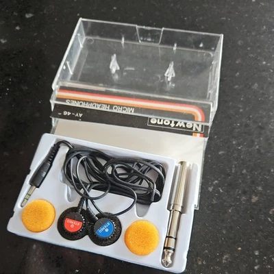 Newtons Micro Vintage Headphones Earbuds Cassette Case 1980s Retro Audio - Image 1 of 3