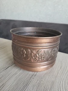 Vintage Kupfer Blumen Topf Übertopf Mit Schöne Muster Form 60er Jahre H11×B15 Cm - Bild 1 von 7