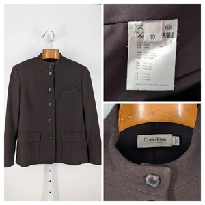 Giacca Blazer Calvin Klein Collezione Vintage Nehru Marrone Pile Cashmere Italia - Foto 1 di 9