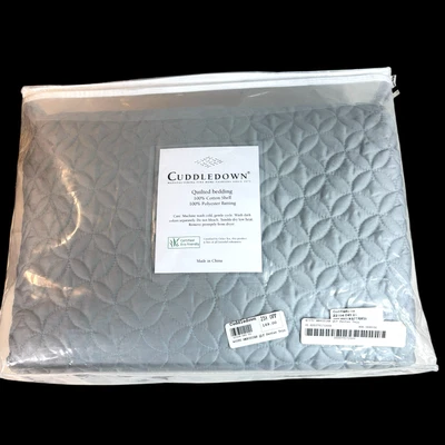 CUDDLEDOWN Quilt Coverlet Twin Meridian Bedspread Cotton Pewter Gray Quilted NEW - Image 1 of 4