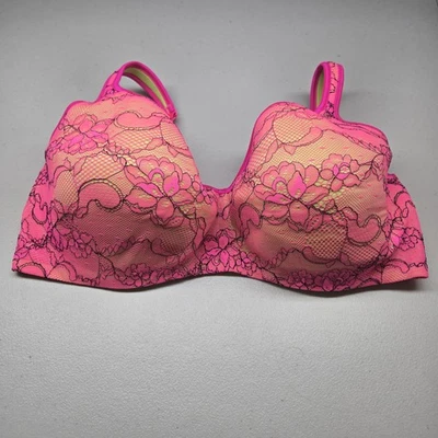 Cacique Women Bra 44C Pink Floral T Shirt Underwired Lace Strap Neon - Image 1 of 4