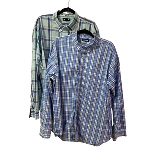 Lands End Mens XL Button Down Lot of 2 Shirts Plaid Blue Long Sleeved - Picture 1 of 8