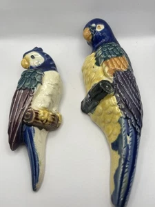 Vintage 1940's Ceramic Wall Pocket Majolica Vase Novelty Parrot Japan Set - Picture 1 of 6