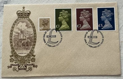 GB QEII 1977 Máquina de alto valor Philart Windsor Castle Luxury FDC Windsor Cat £20 Foto 1 de 3