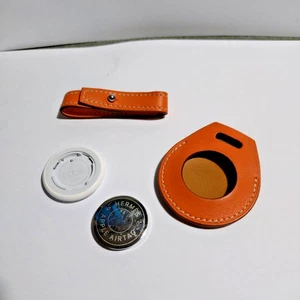Hermès Apple AirTag avec étui cuir orange testé et fonctionnel - Photo 1 sur 10