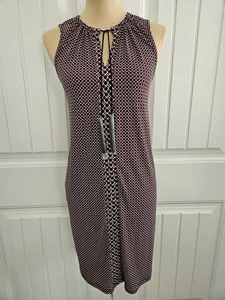 MK Michael Kors Granat Geomtric Print Schlüssellochausschnitt Quasten Slinky Kleid Gr. M - Bild 1 von 9