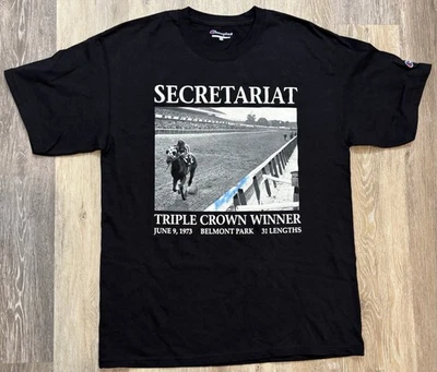 Camisa Secretariat 1973 Triple Corona Belmont Talla Mediana Negra Campeón LEER Foto 1 de 4