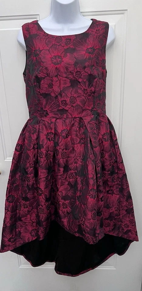 Vestido de Coquetel Forest Lily Vermelho e Preto Jacquard Fit and Flare Slvless Tamanho 10 - Imagem 1 de 4