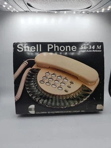 De Colección Columbia Shell Teléfono Melocotón Transparente Lucite Art Deco Mesa Almeja Línea Fija - Imagen 1 de 5