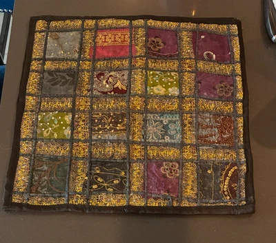 (2) Indian Cotton Patchwork Pillow Case Covers - Hand Embroidered (16" X 16") - Image 1 of 2