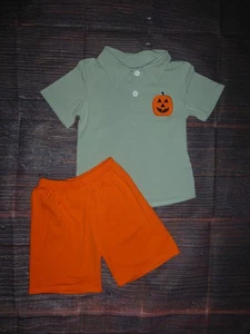 NEW Boutique Halloween Pumpkin Jack-o-lantern Boys Shorts Outfit Set - Picture 1 of 3