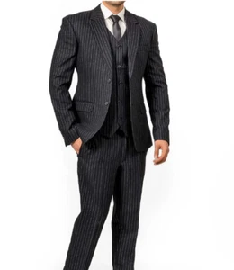 2024 HUGO BOSS Black Striped EINSTEIN/SIGMA Full Suit 40L Wool - Picture 1 of 9