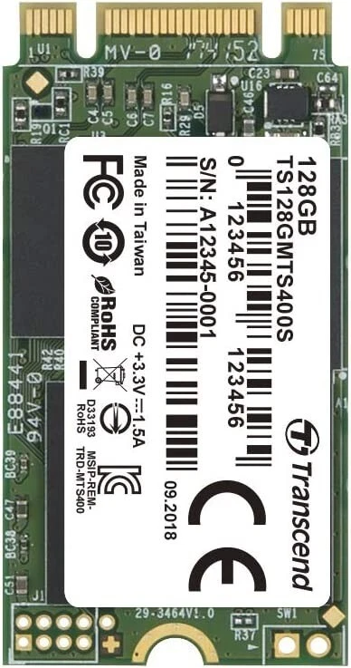 128GB Transcend M.2 NGFF 2242 42mm SATA III 6Gbps SSD TS128GMTS400S - Image 1 of 1