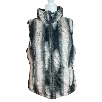 Chaleco de piel sintética reversible Valerie Stevens L cremallera completa invierno cálido negro rubor rosa Foto 1 de 4