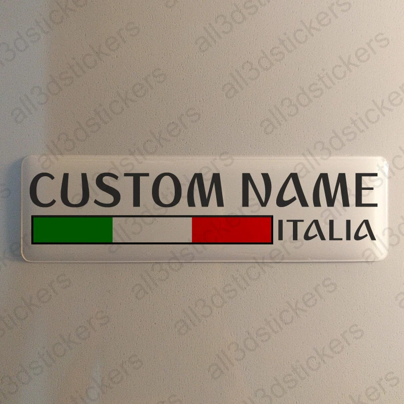 Italy Sticker Custom Name 4.70x1.18" Domed Resin 3D Stickers Flag Gel Adhesive - Image 1 of 1